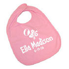 G11942 - New Baby Girl Rattle and Bow Personalized Pink/White Bib